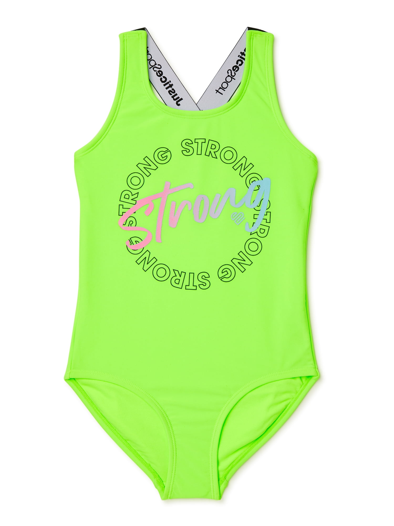 Justice Girls One Piece Cross Strap Strong Swimsuit, Sizes 6-22 Plus