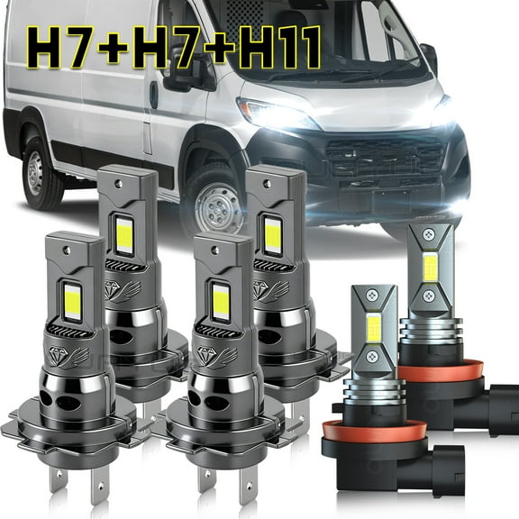 Quayub LED Headlight Fog Light Bulbs Combo For RAM ProMaster 1500 2500 3500 2014-2021,Pack of 6