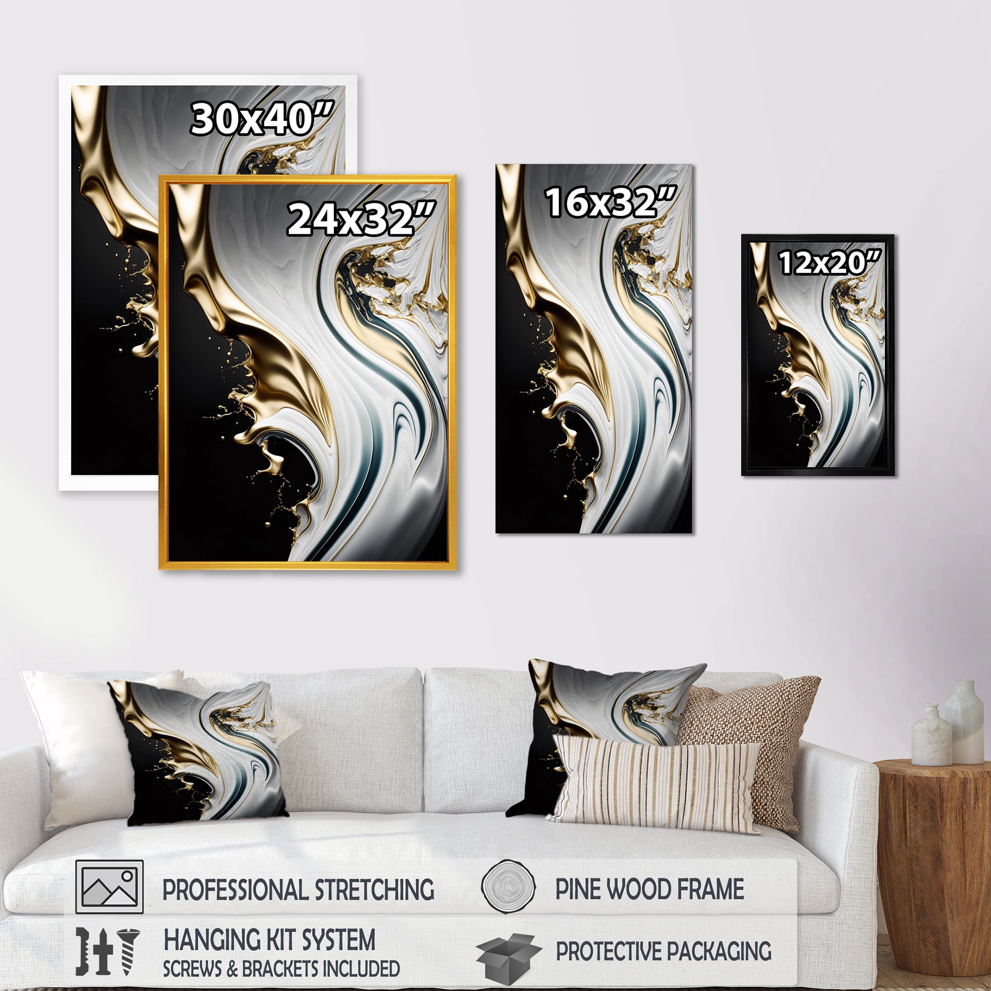 Designart Abstract Geode Marble Waves White I Canvas Wall Art