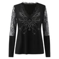 thumbnail image 4 of LEAVINGSUO Long Sleeve Shirts for Women, Fall Womens Tops Women Sexy Rhinestone V-Neck Lace Splice Mesh Long Sleeve Pullover Top Blouse T-Shirt, 4 of 6