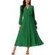 thumbnail image 2 of Vestido plisado de mujer Inspire Chic con mangas largas abullonadas, escote en V y cinturón en la cintura, color verde oscuro, 2 of 7