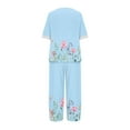 thumbnail image 5 of ICHUANYI Clearance Women's Summer Printed Half Sleeve Round Neck Cropped Top + Casual Pants Suit Set Two Piece Lounge Set(Light Blue, M) ICHUANYI WER2023081203239, 5 of 5