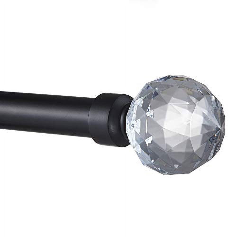 EXCLUSIVE HOME Crystal Ball 1" Curtain Rod and Coordinating Finial Set, Matte Black, Adjustable 66"-120"