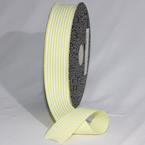 The Ribbon People Lime Yellow and White Striped Grosgrain Craft Ribbon 1.5" x 55 Yards