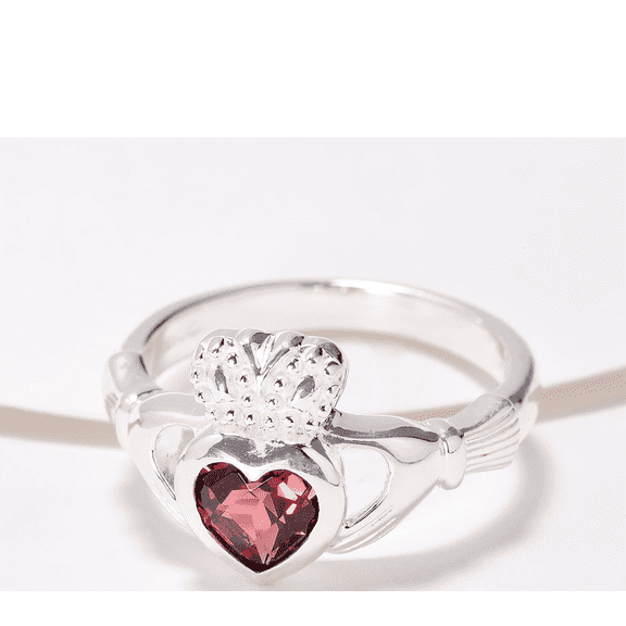 JMH Jewelry Sterling Silver Kerry Claddagh Garnet Ring Size 9