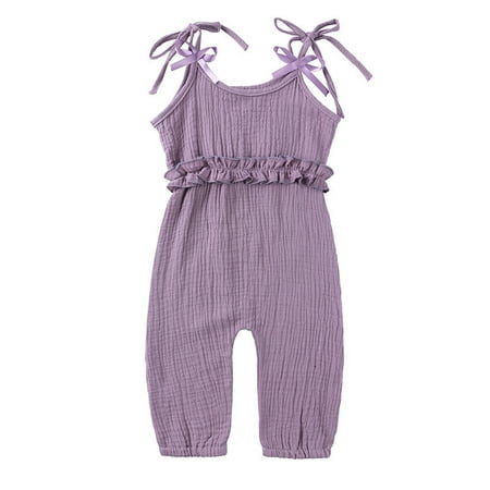 

wiueurtly summer 1 piece outfit baby girls boys cotton linen ruffle romper jumpsuit sleeveless halter solid playsuit harem pants clothes mom baby outfit