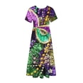 thumbnail image 4 of Summer Fashion Beach Dress for Womenm Plus Size Mardi Gras Printed Carnival Short Sleeve Crewneck Dress Casual Flowy Tiered Maxi Beach Dress With Pockets Present for Women on Sale, 4 of 6