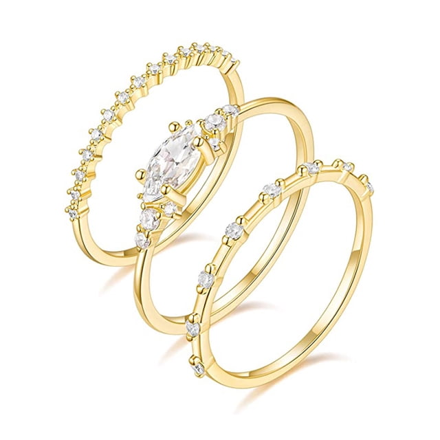 Anillos apilables chapados en oro de 14 quilates de 0.059 in para mujeres y niñas, anillo de oro fino con nudillos de moda, marquesa y circonita cúbica redonda, tamaño 3-12, 1 unidad/3 unidades JM
