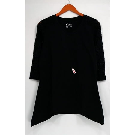 - Denim & Co. Top Sz XS V-Neck 3/4 Sleeve Trapeze Top Black A278996