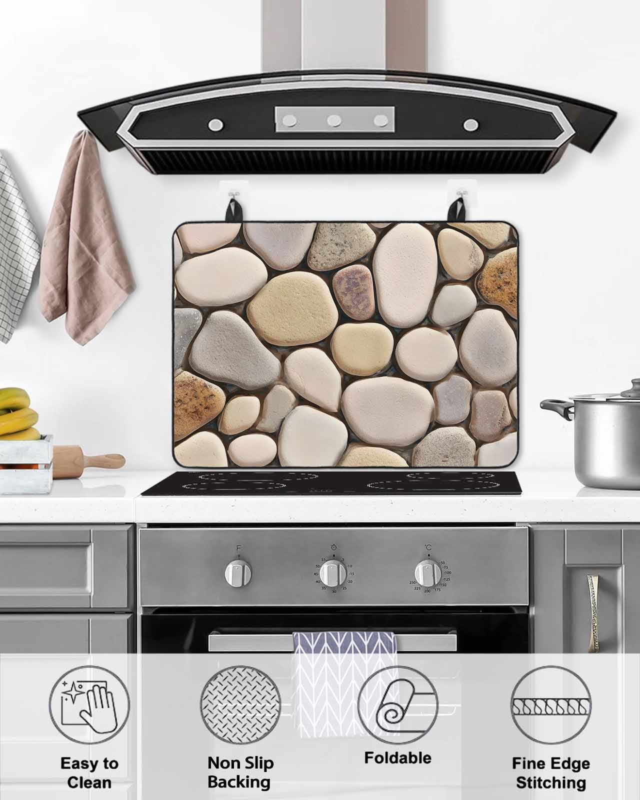 Large Induction Cooktop Protector Mat Cobblestones Stove Top Covers for Electric Stove, Natural Stones Gravel Rock Aesthetic Art Decorative Stove Burner Cover Mats, Glass Top Stove Cover