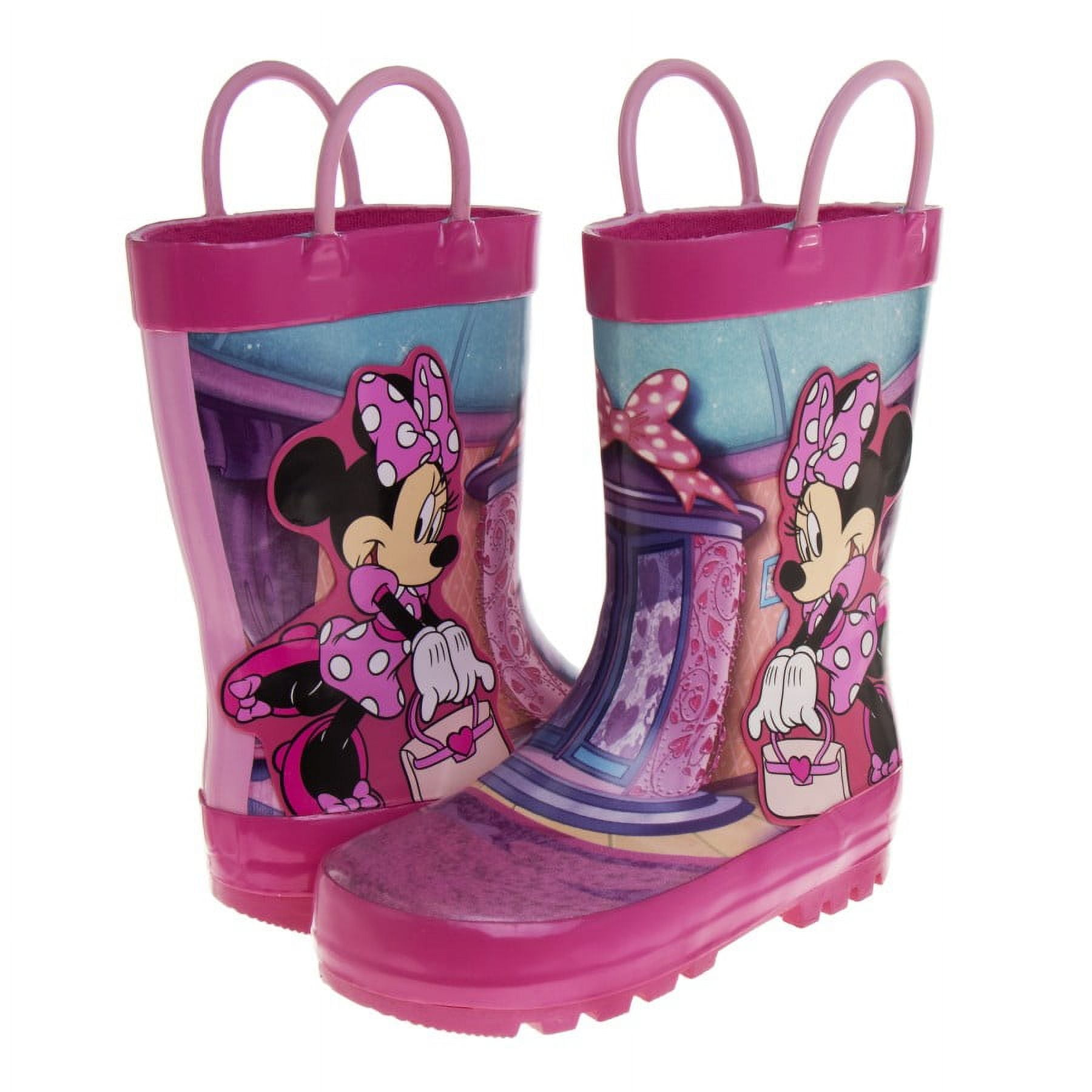 Disney Toddler Rain Boots, Minnie Mouse, Waterproof Rubber, Easy