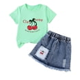 thumbnail image 2 of Fnooota Girls Summer Outfit Sets, Summer Fashion Short Sleeve 2 Piece Kids Clothing Sets Green Size 4-5 T, 2 of 5