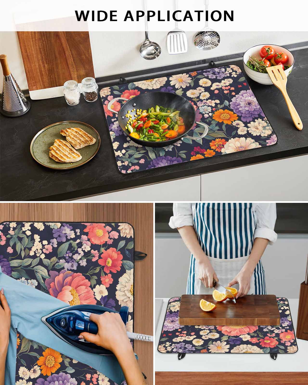 nqOlkjepod Large Induction Cooktop Protector Mat 24"x21", Colorful Spring Floral Stove Top Covers for Electric Stove, Botanical Summer Blooming Stove Burner Cover Mats, Glass Top Stove Cover