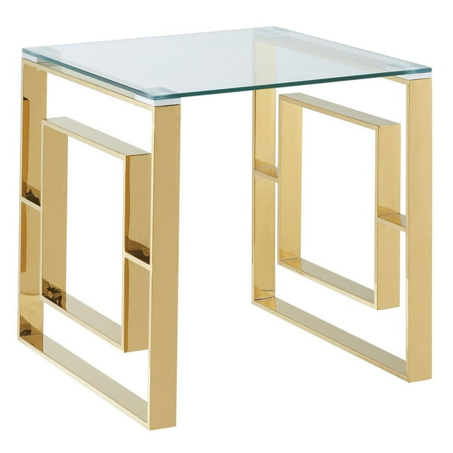 Table d'appoint contemporaine en acier inoxydable et verre – dorée
