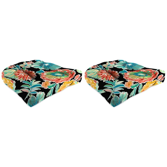 Jordan Manufacturing 18" x 18" Colsen Noir Black Floral Square Tufted Outdoor Wicker Seat Cushions (2 Pack)
