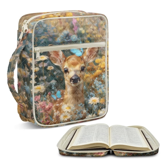 ZUXONGSY Deer Butterfly Daisy Print Bible Cover Case for Women Quilted Bible Holder Stylish ChuZU Bag with Handle Christian Gift for Book Lover