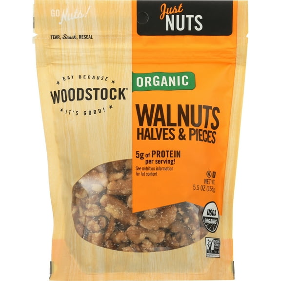 Pack of 8, Woodstock Organic Walnuts Halves & Pieces, 5.5 oz