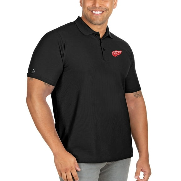 Men's Antigua Black Detroit Red Wings Big & Tall Legacy Pique Polo