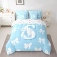 thumbnail image 2 of Homewish Initial S Letter Twin Bedding Sets 7-Piece for Kids, White Blue Bowknot Bedding Comforter Set, Cartoon Kawaii Monogrammed Reversible Sheet Sets, Lightweight Room Decor, 2 of 7