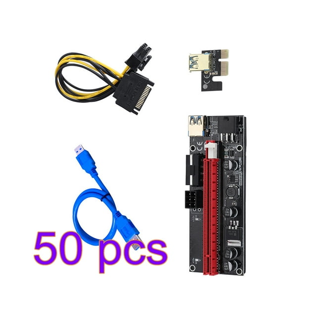 50PCS PCI-E Riser Board 1X to 16X GPU Extender Riser Card PCI-E USB 3.0 GPU Adapter with 6pin Interface, Blue