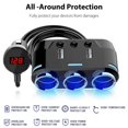 thumbnail image 3 of Cargador de coche USB C, 3 enchufes Puertos divisores de encendedor de cigarrillos Interruptor separado Pantalla de voltaje LED Fusible reemplazable incorporado Teléfono celular móvil compat, 3 of 3