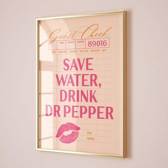 Dr Pepper Print, Aesthetic Kitchen Decor, Trendy Kitchen Prints, Pink And Orange College Apartment Decor, Girly Wall Art, Guest Check Poster Wall Art, Modern Wall Decor, 8x12 UNFRAMED