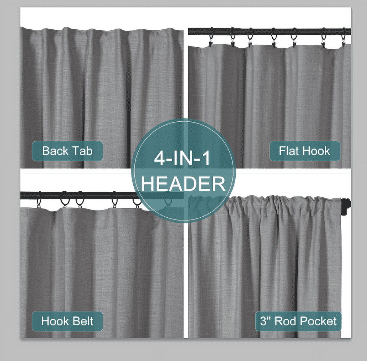TWOPAGES Grey Linen Curtain with Room Darkening Lined, 50Wx96L Kyla Collection ( 1 Panel )