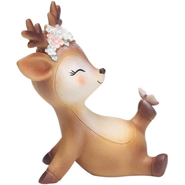 Liangnv Decoración para tarta de ciervo de 3,9 pulgadas, lindas figuras de resina de cervatillo, juguetes, adorno de ciervo de animales del bosque, decoración para el hogar y la fiesta para baby