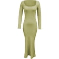 thumbnail image 4 of MDUKONU Women's Casual Long Sleeve U-Neck Bodycon Midi Dress for Daily Wear and Travel Versatile Solid Color Classic Fit Green S, 4 of 4