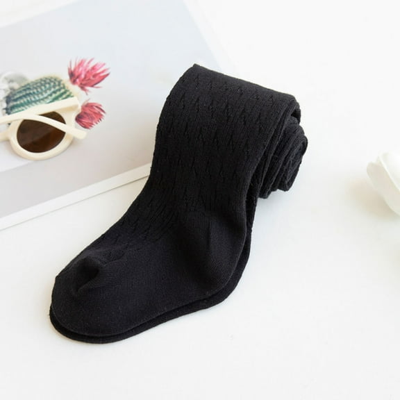 Spazoro Kids Girls Pantyhose, Solid Color Cotton Warm Breathable Soft Button Socks and Pants for Child Girls Black Size L