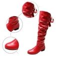 thumbnail image 6 of Xiaoxatg Women's Mid-Calf Boots Ladies Fashion Solid Color Peated Leather Bow Tie Back Thick Heel Long Boots for Stylish Comfort and Durability 6.5 Red, 6 of 6