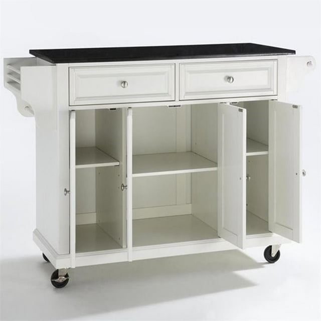 Pemberly Row Solid Black Granite Top Kitchen Cart in White