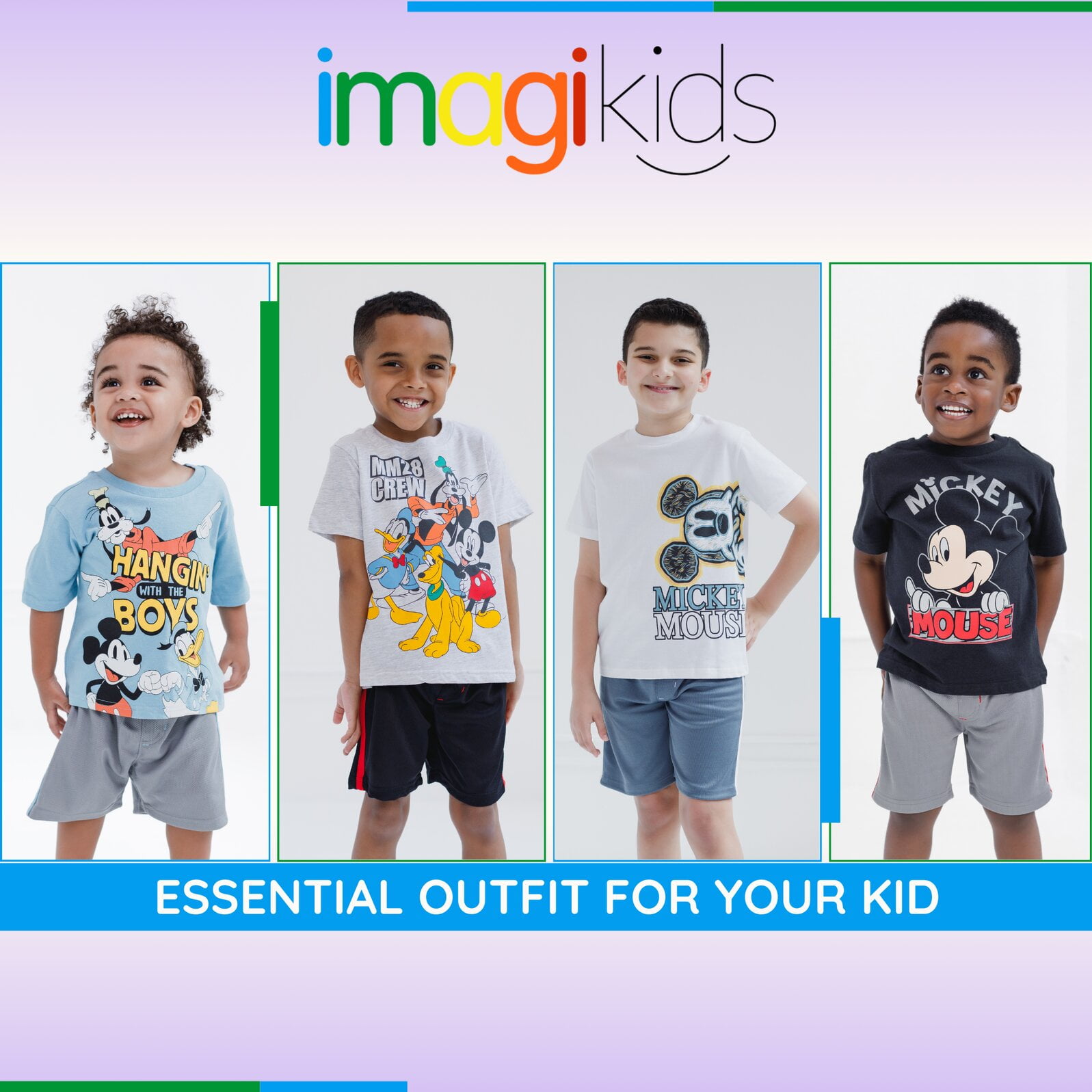 Disney Mickey Mouse Goofy Donald Duck T-Shirt and Mesh Shorts Outfit Set Infant to Little Kid