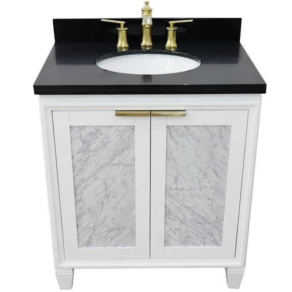 Trento 31" Single Oval Sink Solid Wood Vanity in White/Black Galaxy