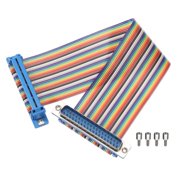 IDC Rainbow Wire Flat Ribbon Cable DB37 Male to DB37 Male 8 Inch Length 2.54mm Pitch Breadboard Jumper Wires for Electronic Projects