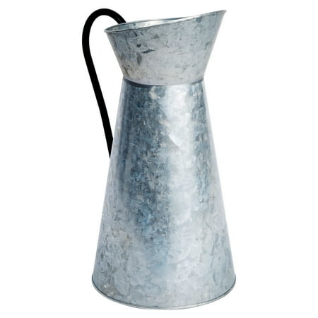 

Rustic-Style Galvanized Pitcher Vase with Handle Metal Watering Can for Farmhouse-Style Home Decor Table Centerpieces 12 In
