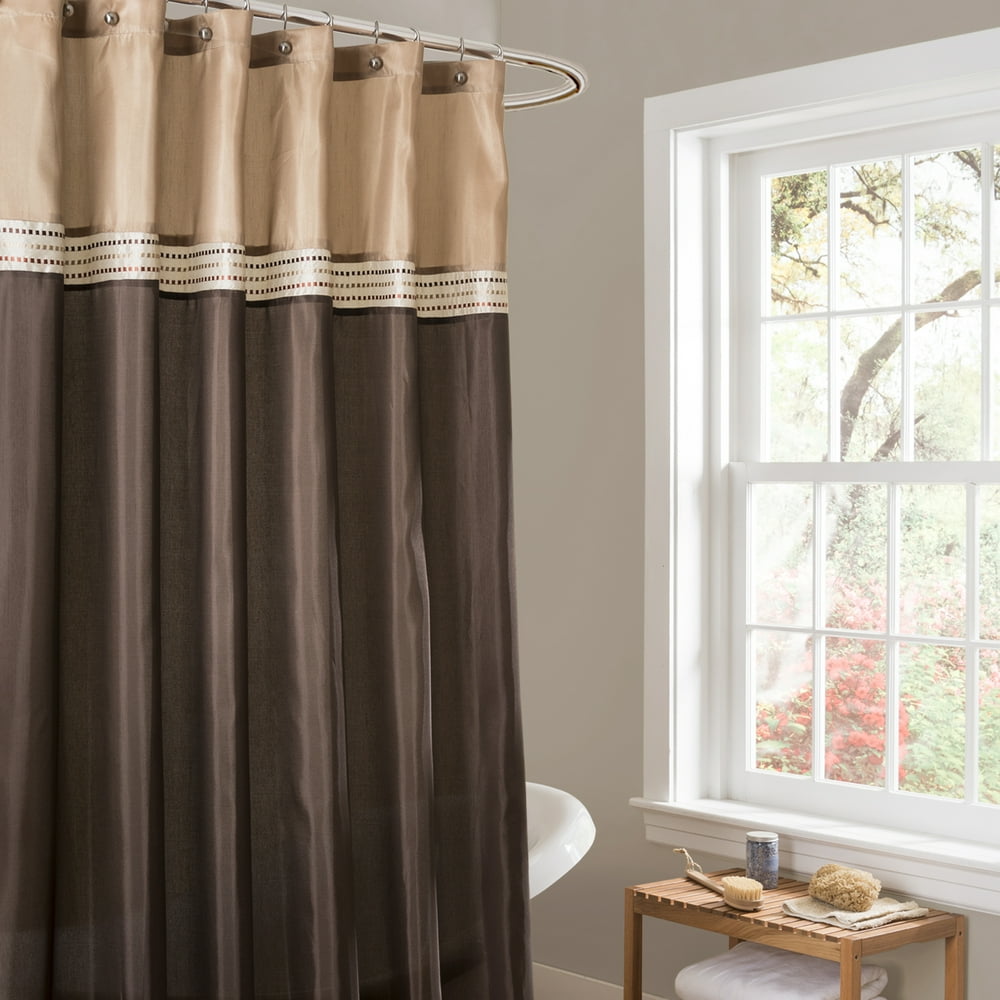 Lush Decor Terra Stripe Polyester Shower Curtain, Beige/Brown, 72"L x