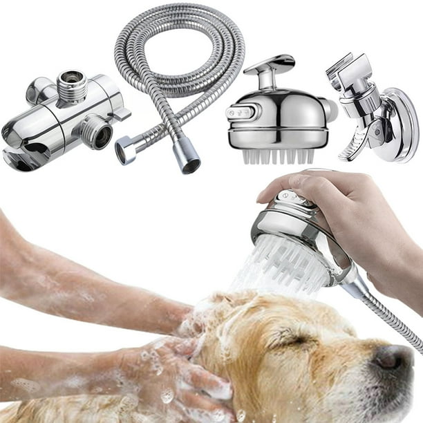 BODISEINT Dog Shower Attachment with Brushy Dog Shower Head, Dog Shower Sprayer with Soft Brush
