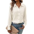 thumbnail image 3 of Camisas de Mujer con Botones, Larga, Cuello en V, Estilo Informal de Negocios, Blusas Lisas. Albaricoque L, 3 of 10