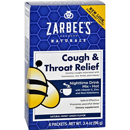 4 Pack Zarbee's Cough and Throat Relief Honey Lemon Nighttime Drink 6 Packets