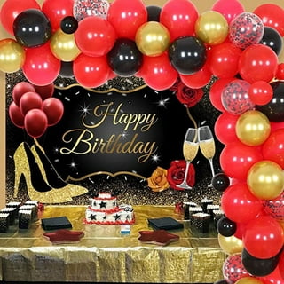 Red Black and Silver Party Decorations for Women Birthday Party Supplies  Red Black and Silver Balloon Garland Silver Glitter Happy Birthday Backdrop  High Heels Champagne Glass Background 