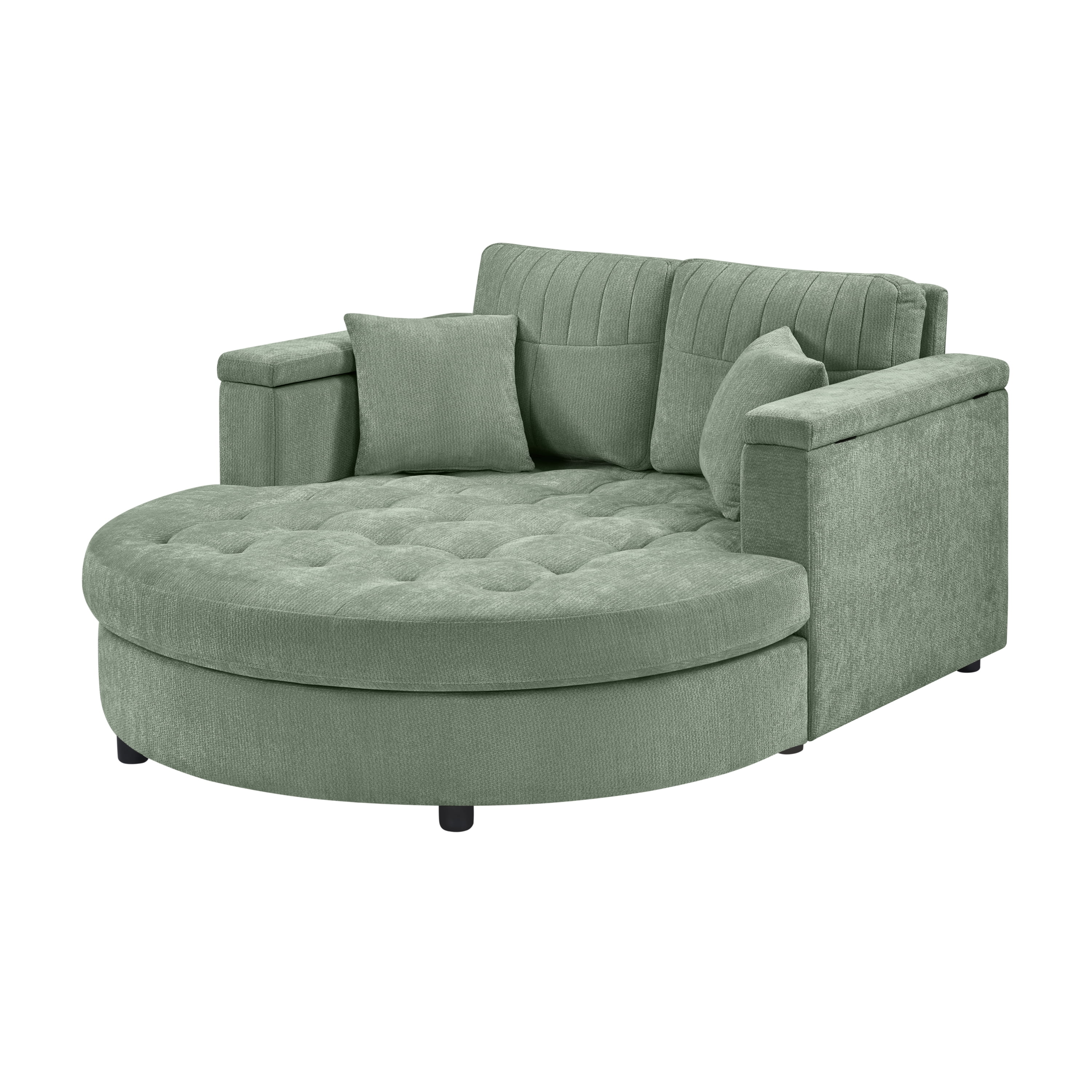 Euroco 66.9" Oversized Chaise Lounge Chair Indoor,Cloud Plush Chenille Floor Sofa Bed with Deep Seat,Storage Arms & Removable Pillows,Modern Upholstered Sofa Couch for Living Room,Green