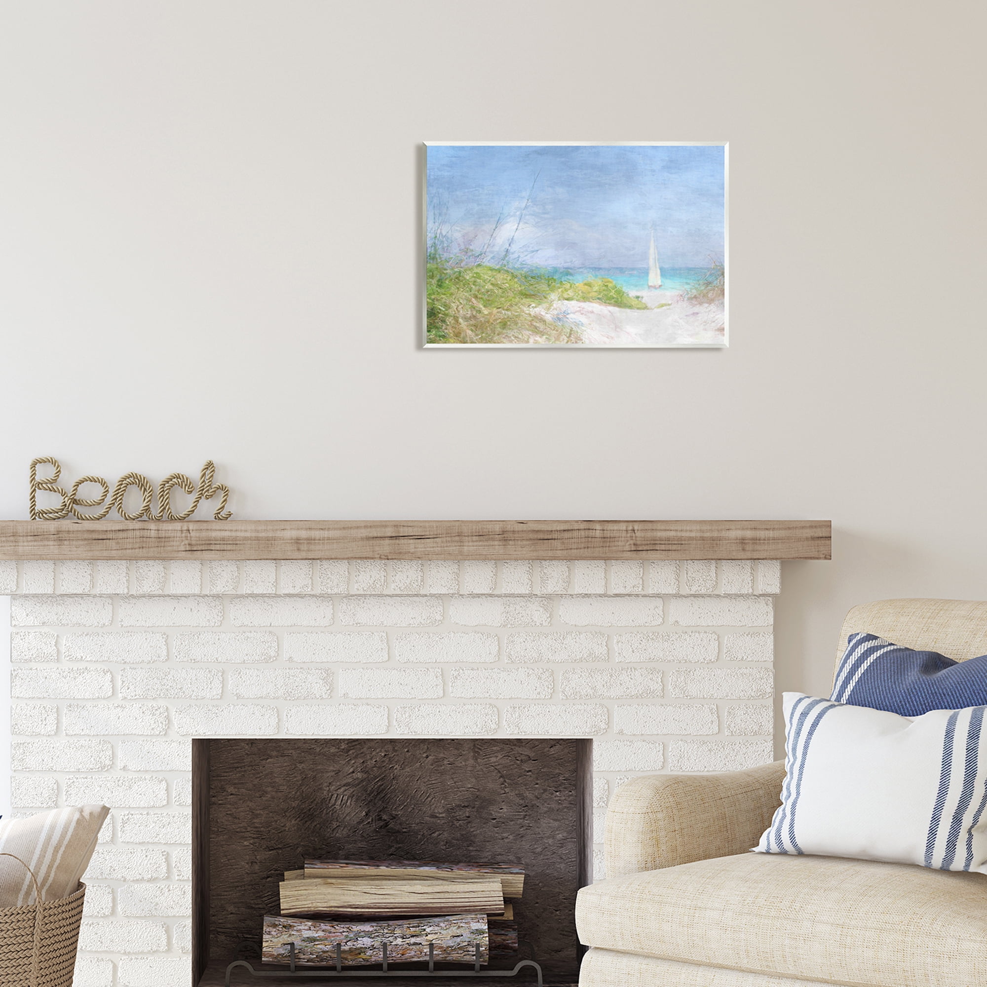 Stupell Industries Sailboat & Beach Path Transportation Painting Unframed Art Print Wall Art, 19 x 13