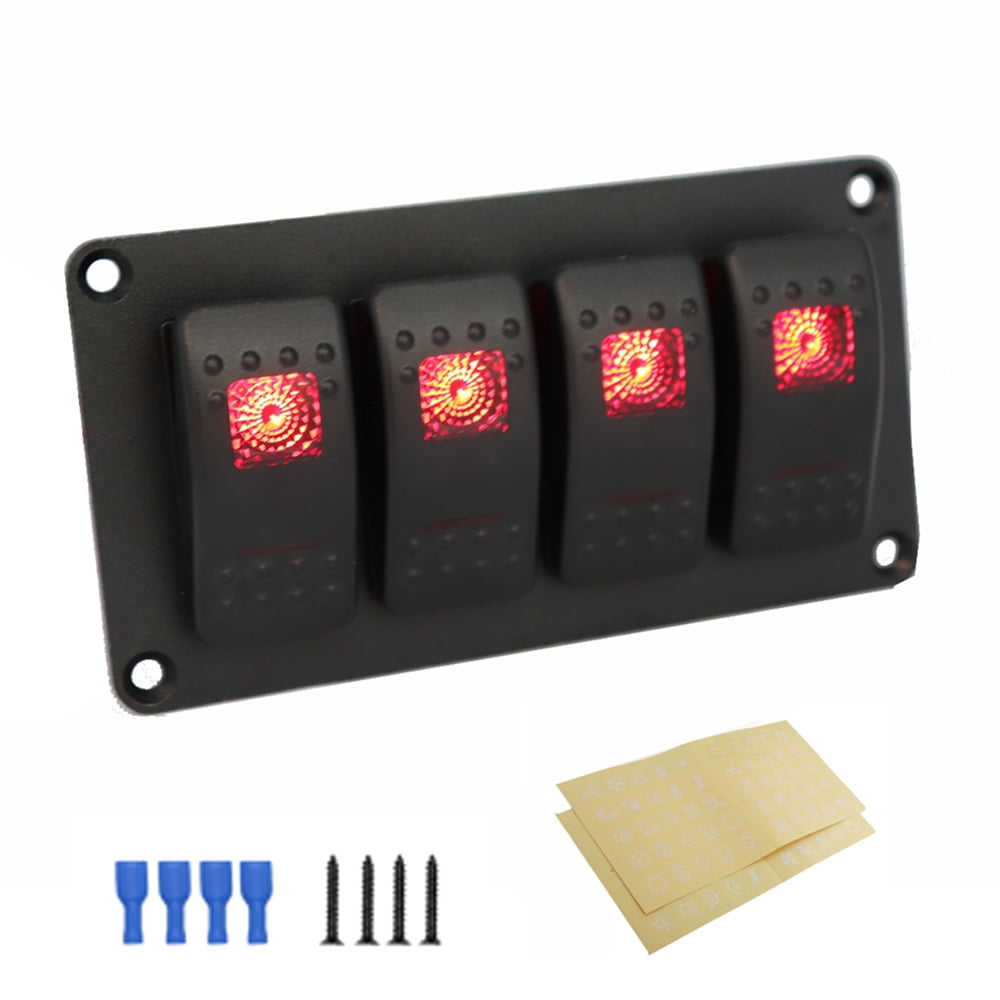 4 Gang 5 Pin Rocker Switch Panel, Waterproof On-Off Backlit Toggle