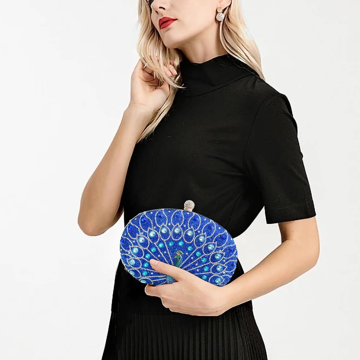 Womens Vintage Beaded Rhinestone Peacock Clutch Purse Handmade Crossbody Bag Evening Handbag For Wedding Party Prom