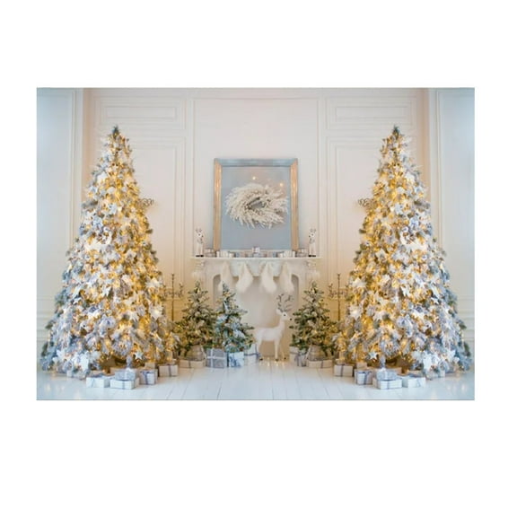 Wadada 3.2x5ft Christmas Backdrop Christmas Window Backdrop for Photography Winter Xmas Tree Snow Gift New Year Christmas Party Backdrops Xmas Night Family Party Background (White)