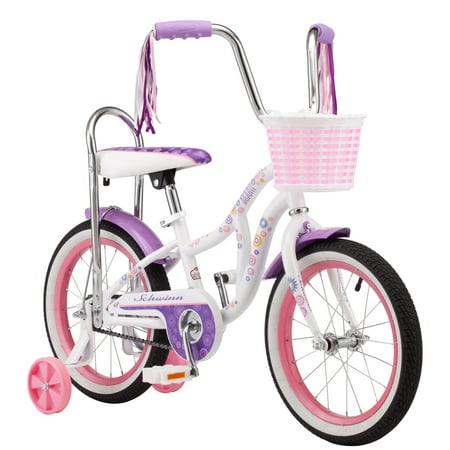 Schwinn Bloom kids bike, 16-inch wheel, training wheels, girls,