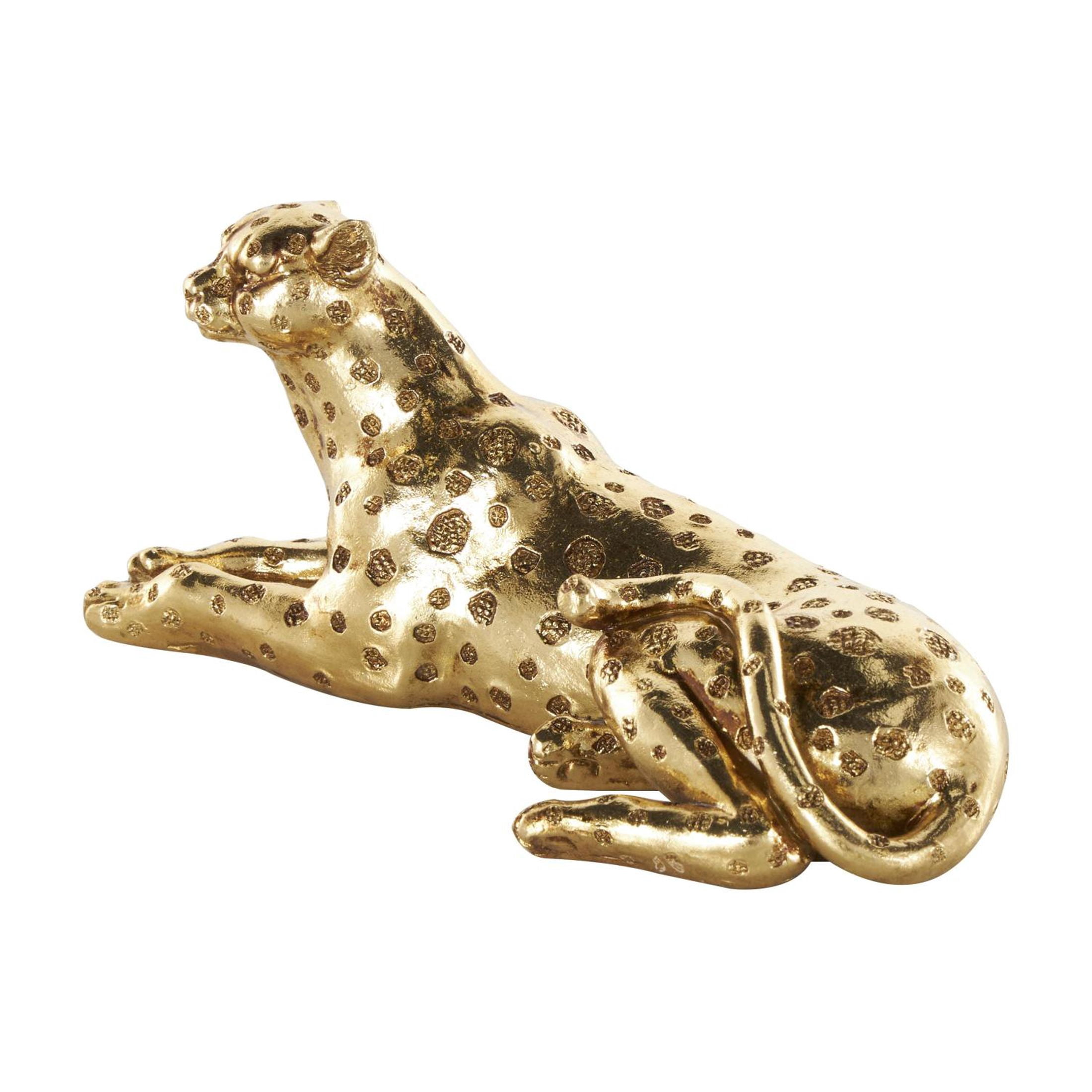 8" x 4" Gold Resin Laying Leopard Sculpture with Textured Spots, by DecMode