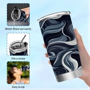 11oz Stainless Steel Tumbler with Straw, Double Wall Insulated Travel Tumbler Digital Waves Pattern