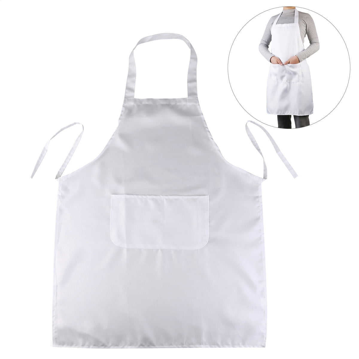 Tinksky Halter-neck Style Sleeveless Kitchen Cooking Apron with Pocket  (White)